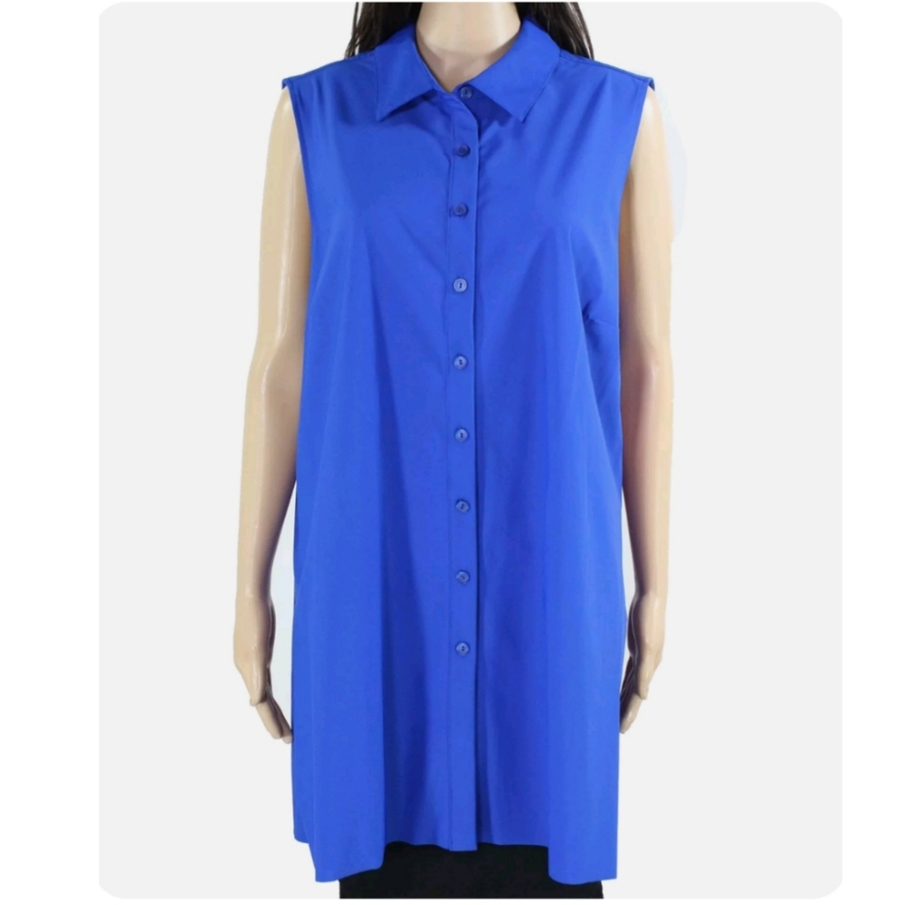 Alfani Women's Blouse Bright Blue  Sleeveless Button Up $69